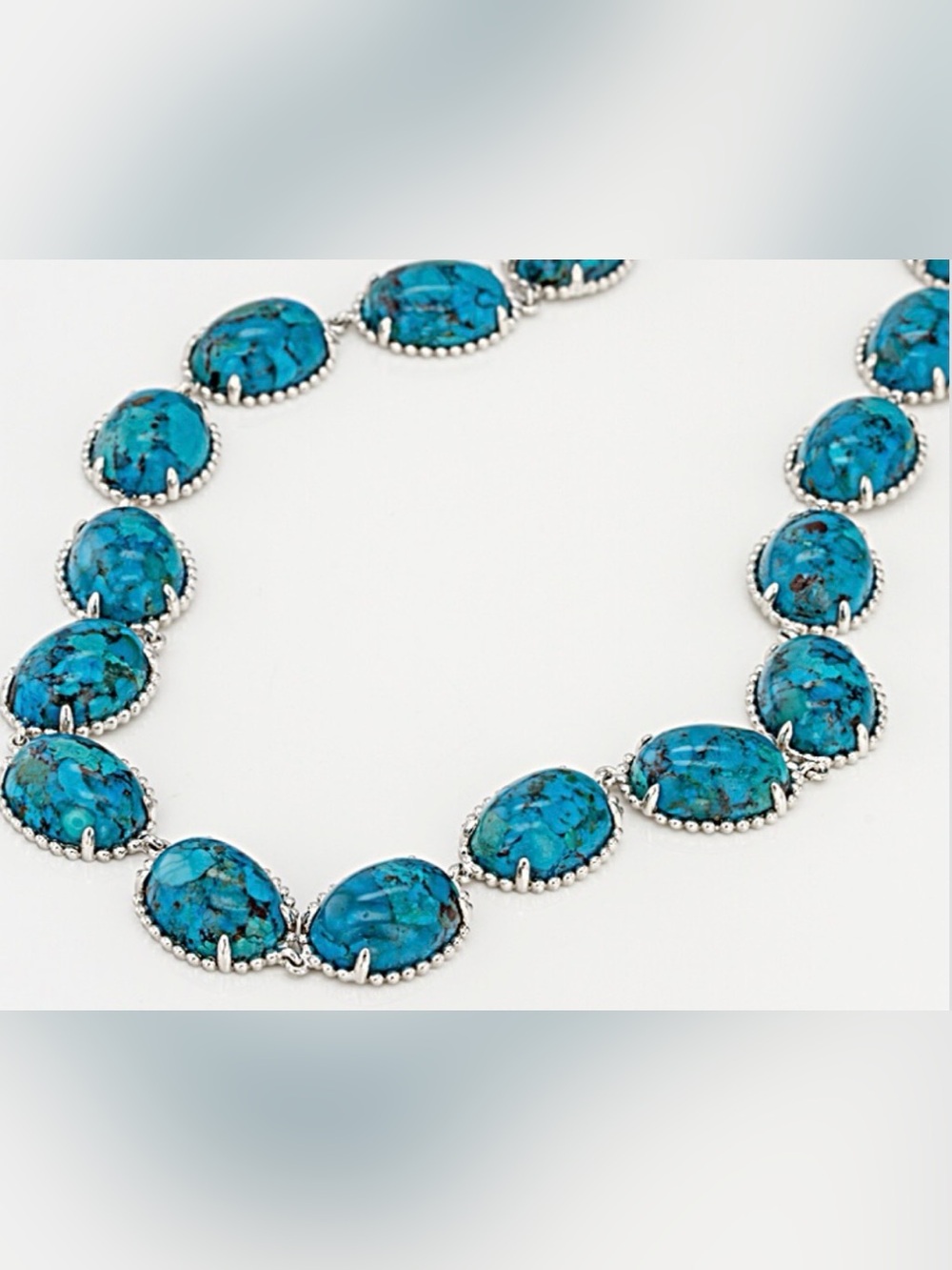 Blue Turquoise Rhodium Over Silver Necklace 18”